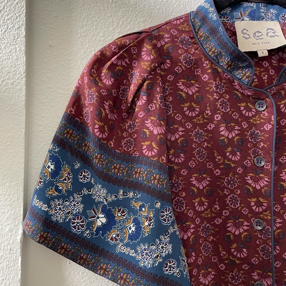 Sea New York Tops - SEA NEW YORK Silk Vegetal Mandarin Blouse 4 $258